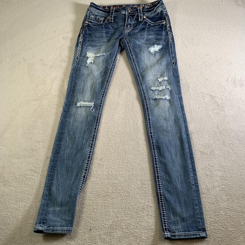 Rock Revival Evie Skinny Jeans Womens 25 Blue Medium Wash Distressed Stretch